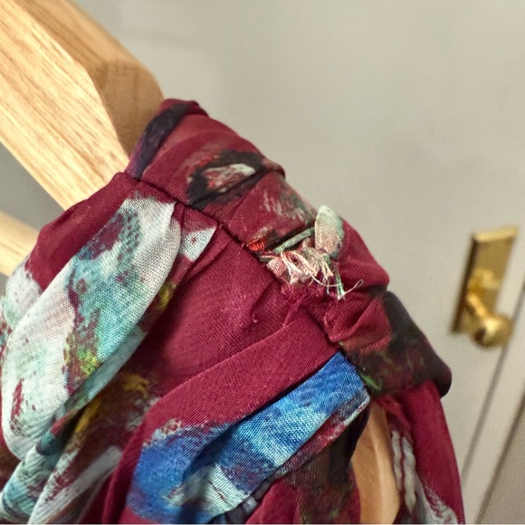 Marchesa Notte One Shoulder Maroon Burgundy Floral Midi dress - Picture 8 of 8